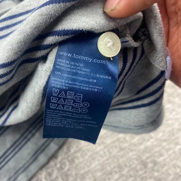 Tommy Hilfiger Polo Shirt Men Large L Gray Blue Striped Casual Golf Embroidered - Picture 5 of 8